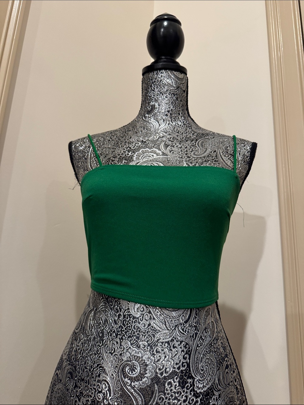 Green Spaghetti Strap Crop Top